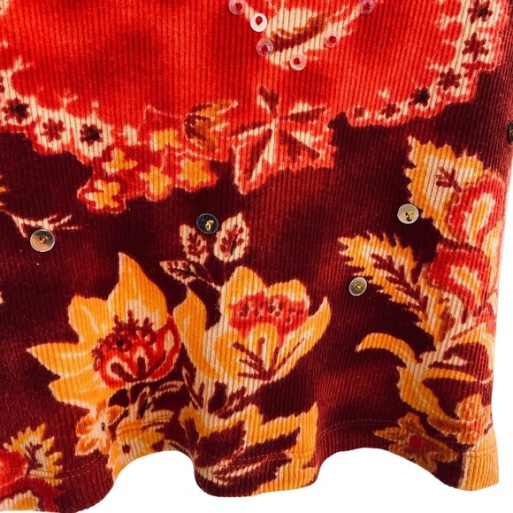 Pierre Cardin Red Floral Beaded Sequin Top Boho Y2K Vintage Festival Large - Picture 8 of 9
